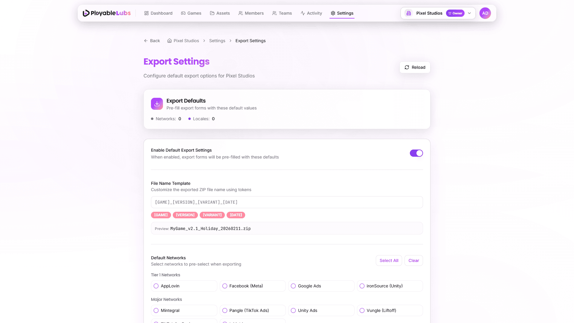 Export Settings