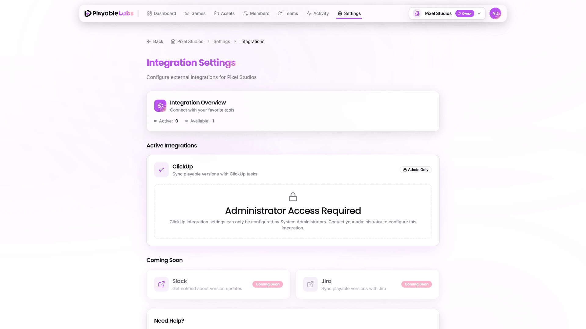 Integrations Settings